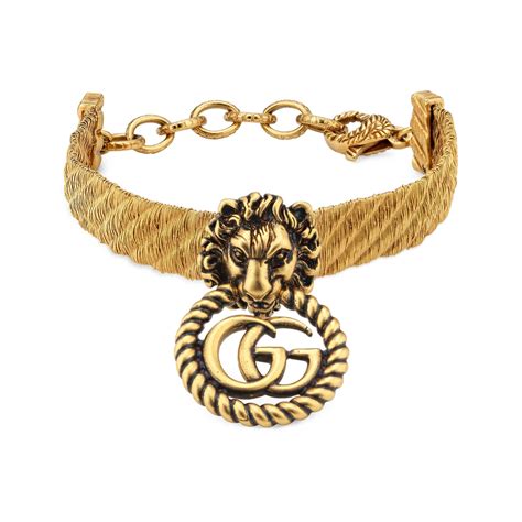 leather gucci bracelet with lion head|Gucci bracelets for women gold.